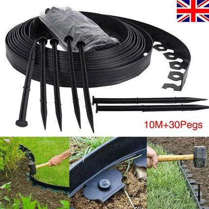 10M plastic garden edging kit with 30 stakes for lawns and flower beds