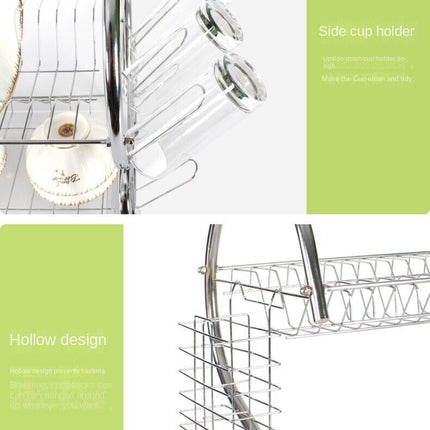 2 Tier Dish Drainer Rack With Drip Tray Kitchen Drying Rack Bowl Plate Holder UK