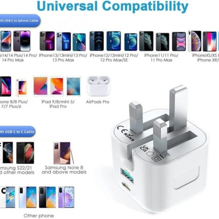 For 14 13 12 11 Pro XR XS Fast Charging 20W USB-C PD Plug Charger Cable