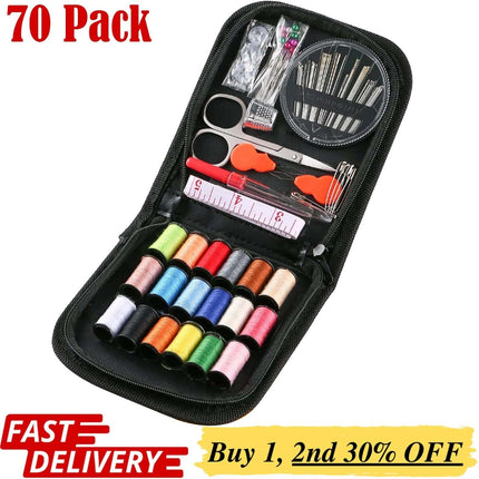 70pc Large Portable Sewing Kit Home Travel Case Needles Thread Scissors Set Box