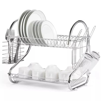 2-tier dish drainer rack with drip tray