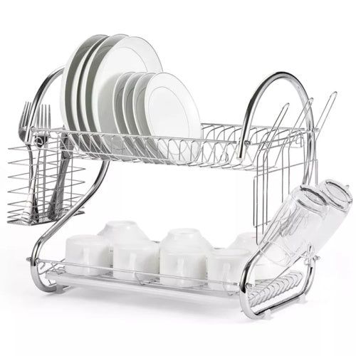 2-tier dish drainer rack with drip tray