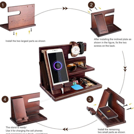 Bedside Organiser Birthday Gifts For Him Wood Phone Docking Station Key Holder