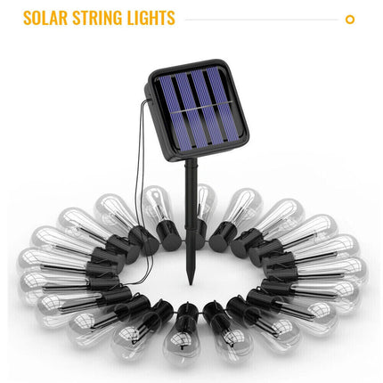 5M 20 LED Solar Powered Retro Bulb String Lights Garden Outdoor Fairy Party Lamp