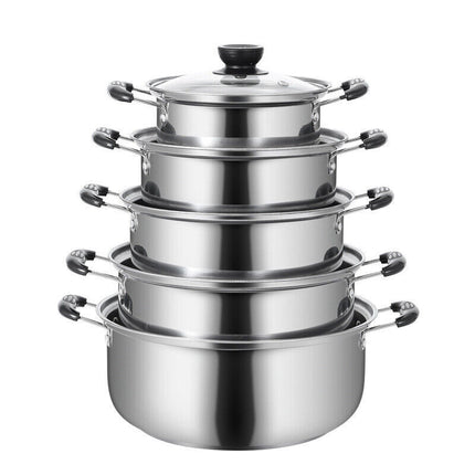 5PCS Stainless Steel Saucepan Induction Cooking Pot Cooker Cookware Kitchen