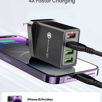 4 Multi-Port Fast Quick Charge USB Hub Mains UK Plug Adapter Wall Charger-2 Pack