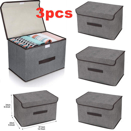 3 piece canvas storage boxes with lids in grey