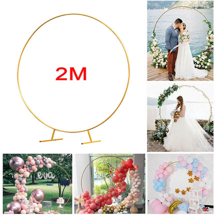 2M Round Hoop Balloon Arch Backdrop Flower Gold Display Stand Frame Wedding New