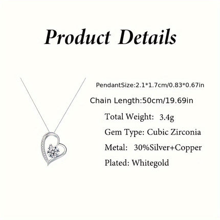 Cubic Zirconia Heart Necklace With Heart For Gifts  925 Sterling Silver Necklace