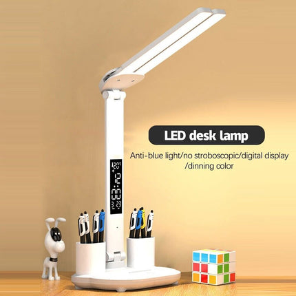 LED Reading Desk Lamp Dimmable USB Double Head Foldable Table Night Light White