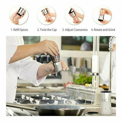2x Pepper And Salt Grinder Set Mill Adjustable Stainless Steel Shaker Coarse