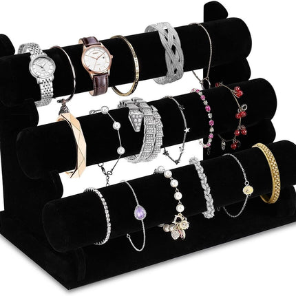 Velvet 3 Tier Jewellery Display Stand Organizer Detachable Bracelet Watch Holder