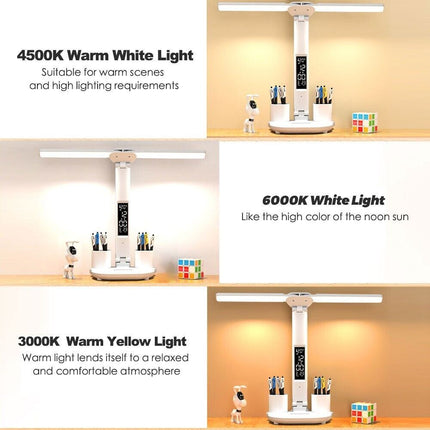 LED Reading Desk Lamp Dimmable USB Double Head Foldable Table Night Light White