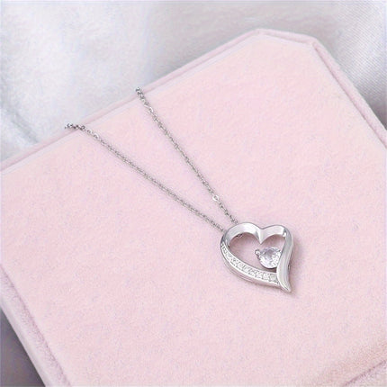 Cubic Zirconia Heart Necklace With Heart For Gifts  925 Sterling Silver Necklace