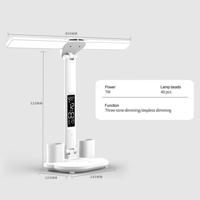 LED Reading Desk Lamp Dimmable USB Double Head Foldable Table Night Light White
