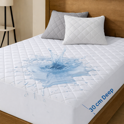 White Quilted Waterproof Mattress Protector – Extra Deep Fitted Bed Cover UK