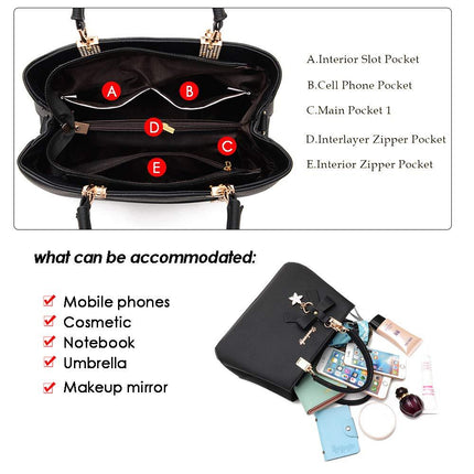 Womens handbag compartment details