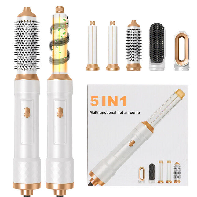 5 IN 1 Pro Air Wrap Blow Hair Styler Curler Straightener Hot Air Comb Brush Gift