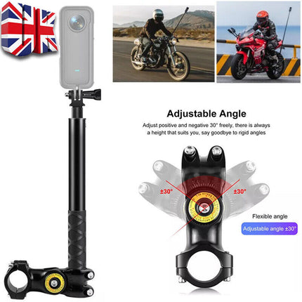 Action camera mounted on bike handlebar using selfie stick mount