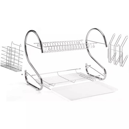 2 Tier Dish Drainer Rack With Drip Tray Kitchen Drying Rack Bowl Plate Holder UK
