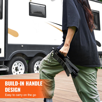 Adjustable camper wheel chock stabilizer