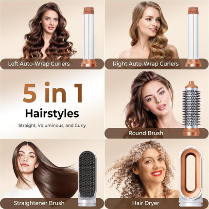 5 IN 1 Pro Air Wrap Blow Hair Styler Curler Straightener Hot Air Comb Brush Gift