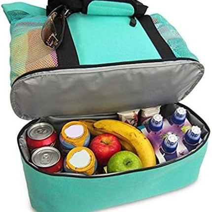 Insulated cooler compartment inside beach bag
