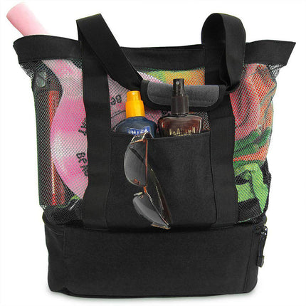 Beach tote bag with multiple storage pockets and compartments