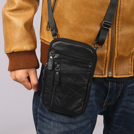 Black leather mobile phone holster belt pouch for men