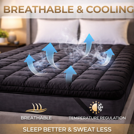 Black Mattress Topper UK – Soft Quilted Breathable Bed Topper with Elastic Straps