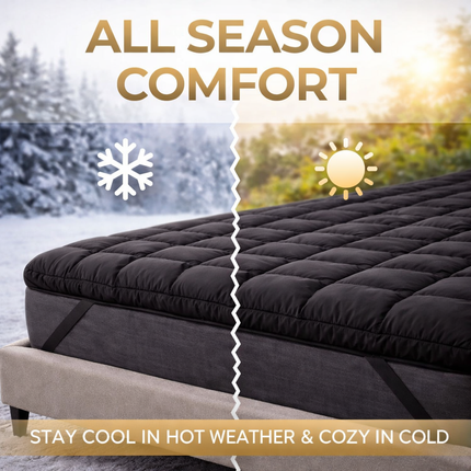 Black Mattress Topper UK – Soft Quilted Breathable Bed Topper with Elastic Straps