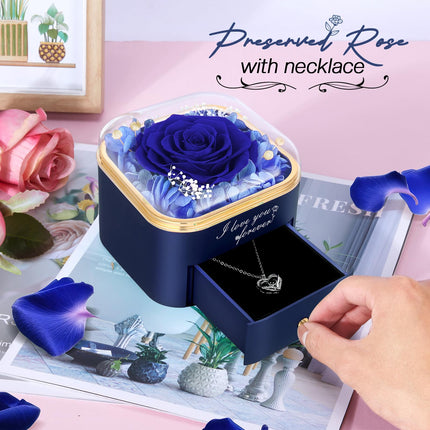 Eternal blue preserved rose jewellery gift