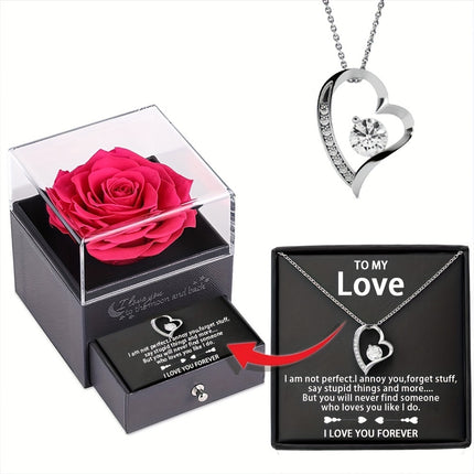Cubic Zirconia Heart Necklace With Heart For Gifts  925 Sterling Silver Necklace