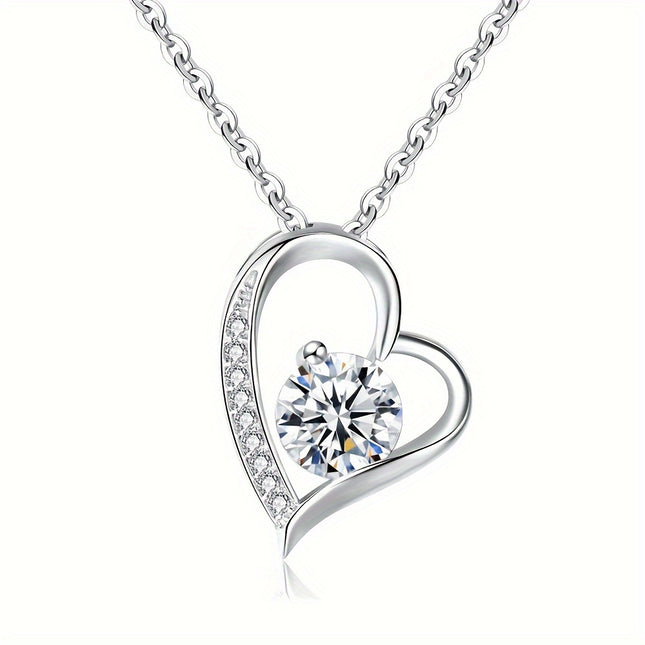 Cubic Zirconia Heart Necklace With Heart For Gifts  925 Sterling Silver Necklace