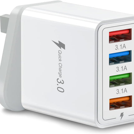 4 Multi-Port Fast Quick Charge USB Hub Mains UK Plug Adapter Wall Charger-2 Pack