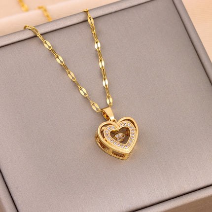 Double layer love necklace with rhinestones