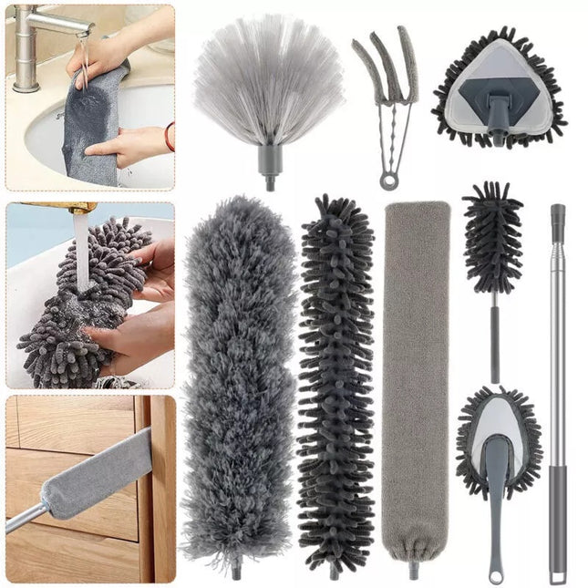 9pcs extendable feather duster cleaning set