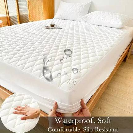 White Quilted Waterproof Mattress Protector – Extra Deep Fitted Bed Cover UK