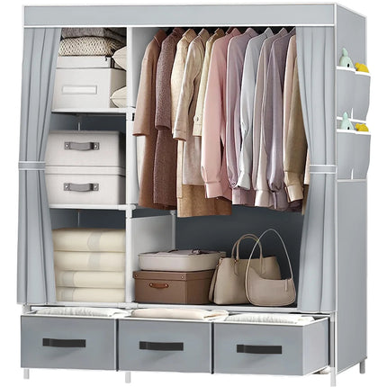 Portable Fabric Wardrobe Closet with Hanging Rail & Drawers