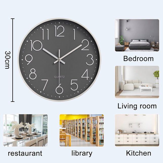 12  Wall Clock Silent Non Ticking Clock For Living Room Bedroom Kitchen Office