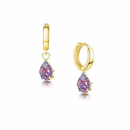 Sterling Silver Huggie Earrings – Purple Floral Teardrop