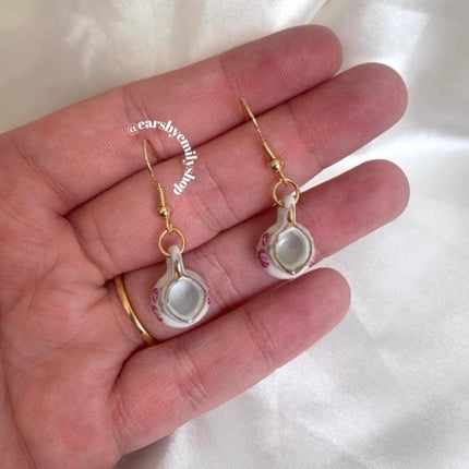 Porcelain tea pot earrings gift ready