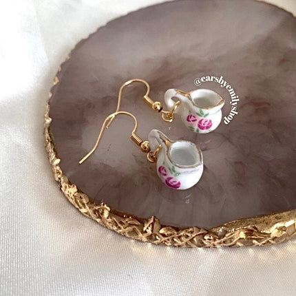 Gold plated porcelain tea pot earrings