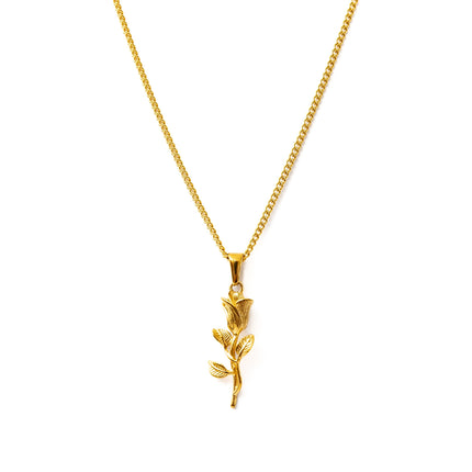 Gold rose pendant necklace with intricate floral design