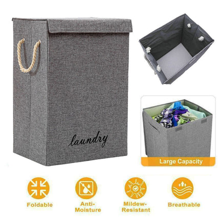 Grey laundry basket with lid for dirty clothes