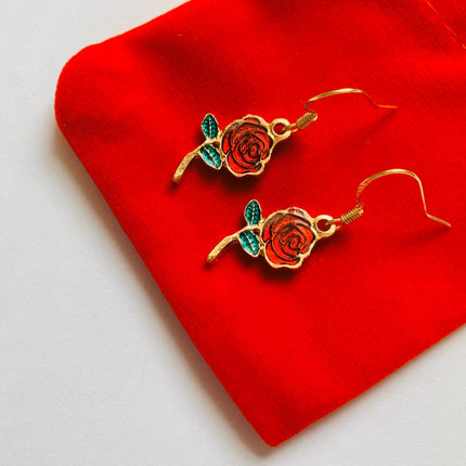 Handmade red and green enamel earrings