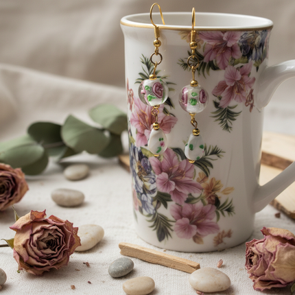 Handmade glass rose earrings for women