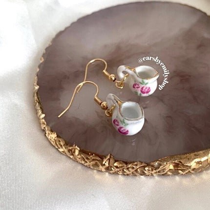 Handmade porcelain tea pot drop earrings