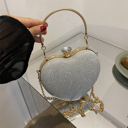 Silver heart-shaped luxury handbag for women