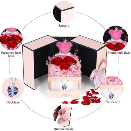 Hidden heart necklace inside rose bear box